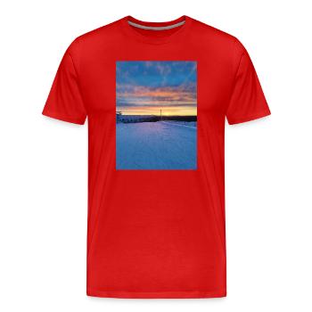 Coucher de soleil dans un paysage hivernal - T-shirt bio Premium Homme - rouge - Devant - Damien (186cm)