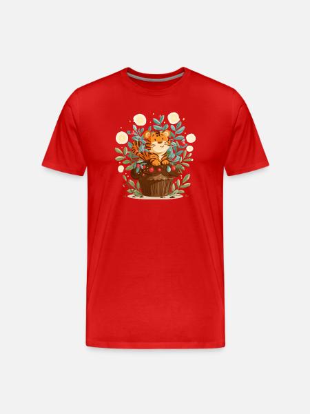 Kuscheltiger im Blumenkorb - Männer Premium Bio T-Shirt - Rot