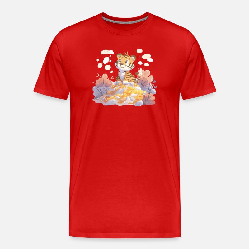 Tigerjunge auf Goldschatz im Herbstwald - Männer Premium Bio T-Shirt - Rot