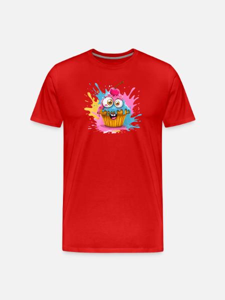 Bunter Cupcake mit Glubschaugen - Männer Premium Bio T-Shirt - Rot