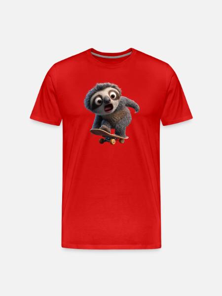Sloth on Skateboard Funny Slow Cool - Men's Premium Organic T-Shirt - red