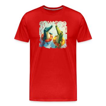Crocodiles dans un duo aquatique - T-shirt bio Premium Homme - rouge - Devant - Damien (186cm)