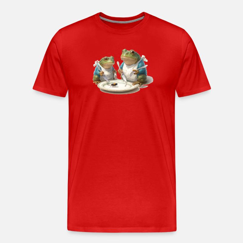 Frosch-Dinner: Fliege am Teller - Männer Premium Bio T-Shirt - Rot