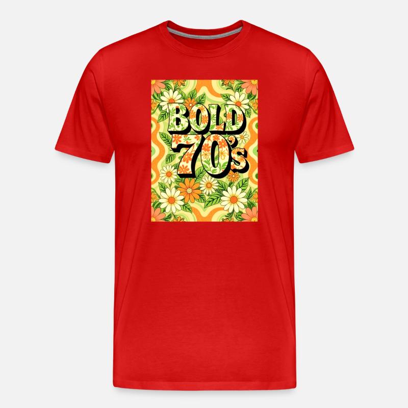 Bold 70s Text Surrounded by Flowers - Men's Premium Organic T-Shirt - red