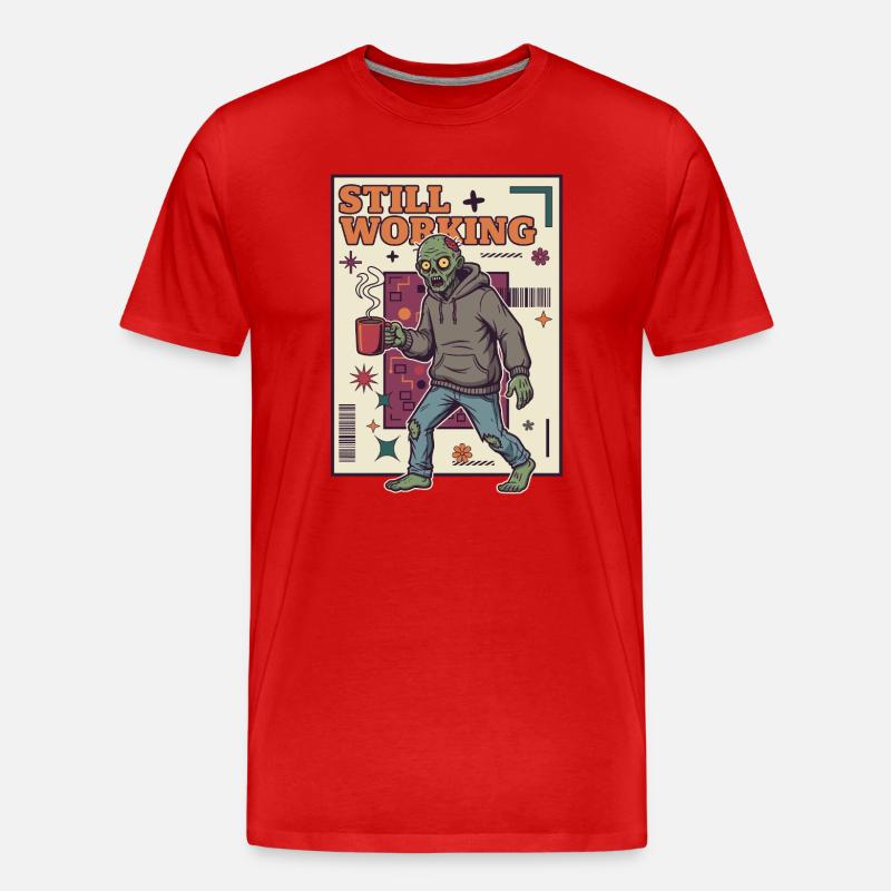 Noch am Arbeiten Zombie Kaffee-Kraft - Männer Premium Bio T-Shirt - Rot
