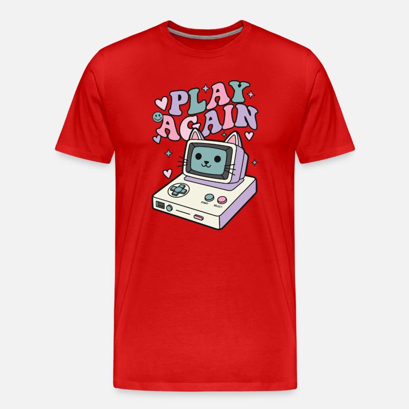 Play Again Katze Retro - Männer Premium Bio T-Shirt - Rot