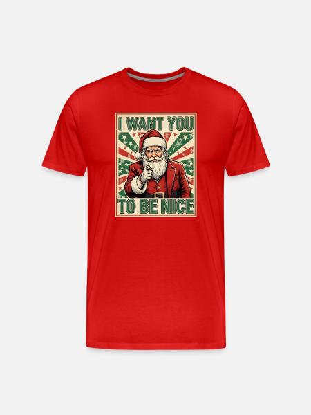Christmas Santa Be Nice Funny - Men's Premium Organic T-Shirt - red