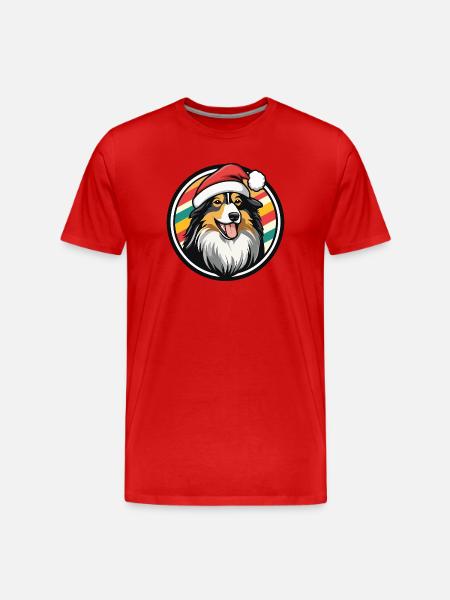 Weihnachtshund mit Santa-Hut - Männer Premium Bio T-Shirt - Rot