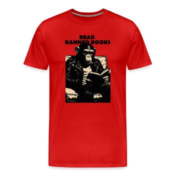 Lies Verbotene Bücher, Schimpanse. - Männer Premium Bio T-Shirt - Rot - Vorne - Damien (186cm)