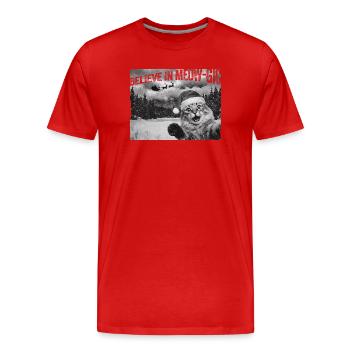 Believe in Meow-gic Cat Santa Claus Photo - Men's Premium Organic T-Shirt - red - Front - Damien (186cm)