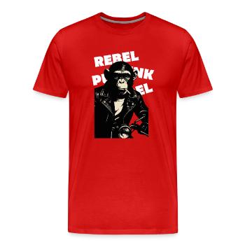 Rebellischer Affe am Motor - Männer Premium Bio T-Shirt - Rot - Vorne - Damien (186cm)