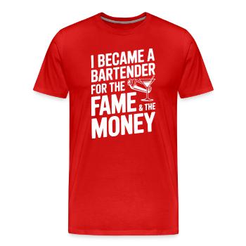 Ich wurde Barkeeper für den Ruhm und das Geld - Männer Premium Bio T-Shirt - Rot - Vorne - Damien (186cm)