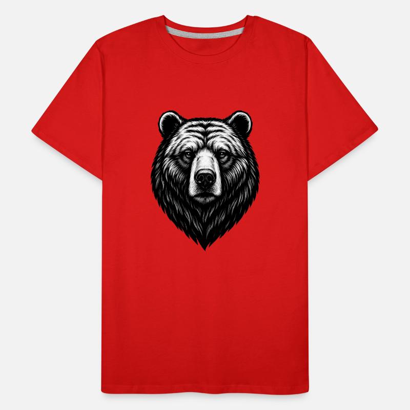 Bear Head Line Drawing Black & White Men's Premium Organic T-Shirt