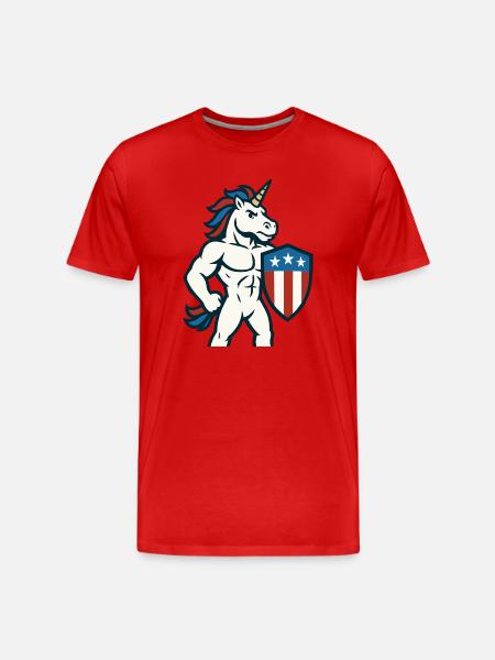 Patriotisches Einhorn-Maskottchen-Power-Schild-Design - Männer Premium Bio T-Shirt - Rot