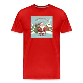 Le Père Noël de Noël avec sac et canne en sucre d’orge - T-shirt bio Premium Homme - rouge - Devant - Damien (186cm)
