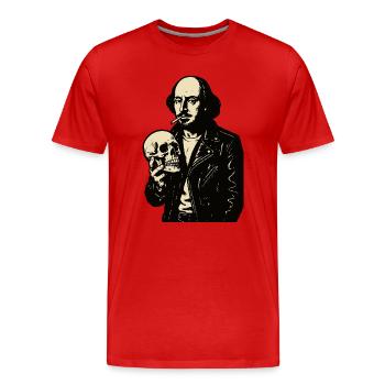 William Shakespeare mit Schädelporträt - Männer Premium Bio T-Shirt - Rot - Vorne - Damien (186cm)