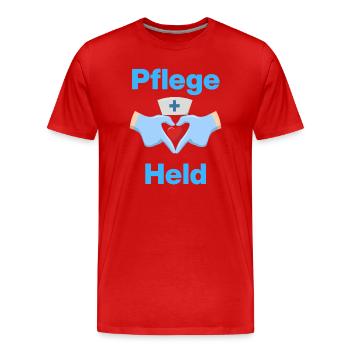 Pflegeheld – Mit Herz und Handschuhen - Männer Premium Bio T-Shirt - Rot - Vorne - Damien (186cm)