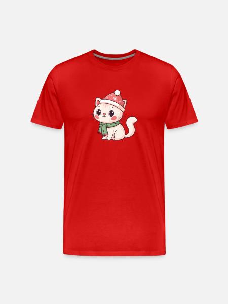 Christmas Kitten with Red Hat - Men's Premium Organic T-Shirt - red