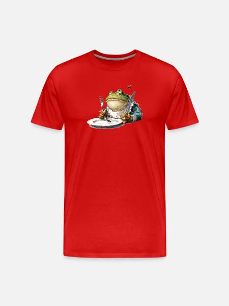Frosch am Tisch mit Besteck - Männer Premium Bio T-Shirt - Rot
