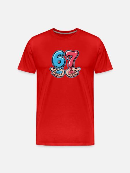 67 - Funny Six Seven T-shirt - Organic T-shirt Ekologisk premium-T-shirt herr - röd