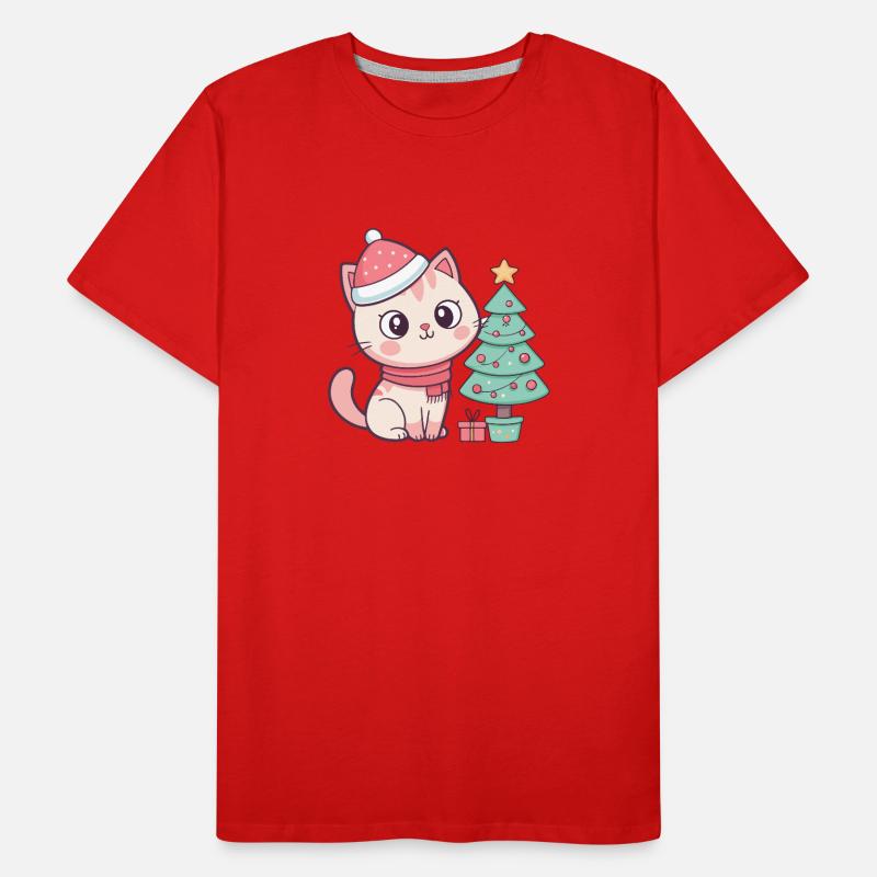 Weihnachtskätzchen am Baum Männer Premium Bio T-Shirt