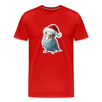 Blue budgie chirping Christmas carols - Men's Premium Organic T-Shirt - red - Front - Damien (186cm)