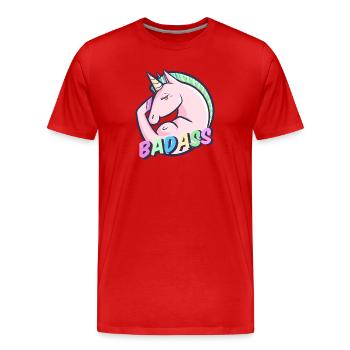 Badass Licorne Pastel ArcEnCiel - T-shirt bio Premium Homme - rouge - Devant - Damien (186cm)