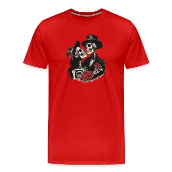 Gothic Skeleton Couple mit Rosen - Männer Premium Bio T-Shirt - Rot - Vorne - Damien (186cm)