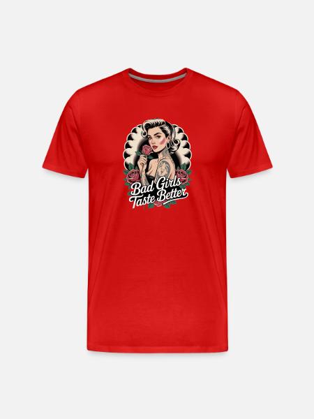 Bad Girls Taste Better Rockabilly Tattoo Pin Up - Men's Premium Organic T-Shirt - red