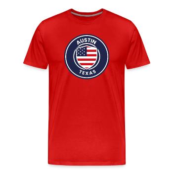 Emblème du bouclier Austin Texas - T-shirt bio Premium Homme - rouge - Devant - Damien (186cm)