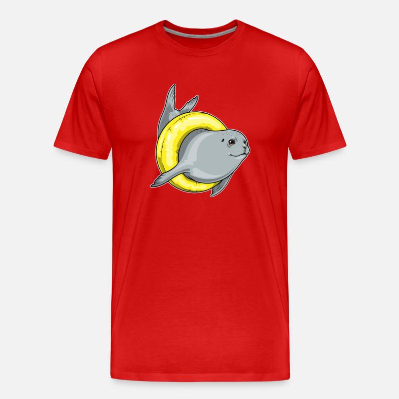 Seehund Schwimmen Schwimmring Sommer - Männer Premium Bio T-Shirt - Rot
