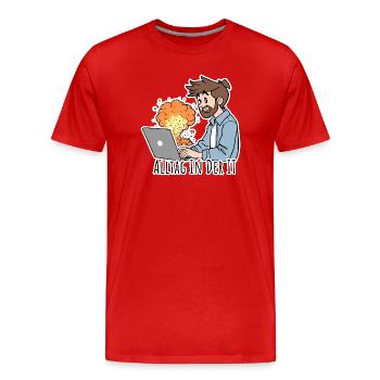 La vie quotidienne en informatique - L’ordinateur fume - T-shirt bio Premium Homme - rouge - Devant - Damien (186cm)