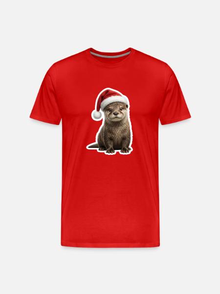Cute otter ready for feast - Men's Premium Organic T-Shirt - red