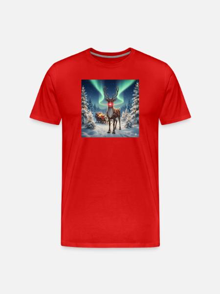 Rudolph in the Polar Forest - Men's Premium Organic T-Shirt - red