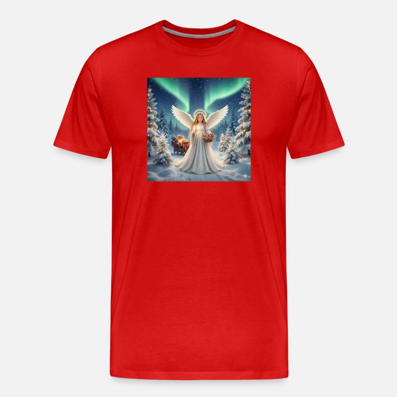 Engel im Nordlicht Winterwald - Männer Premium Bio T-Shirt - Rot