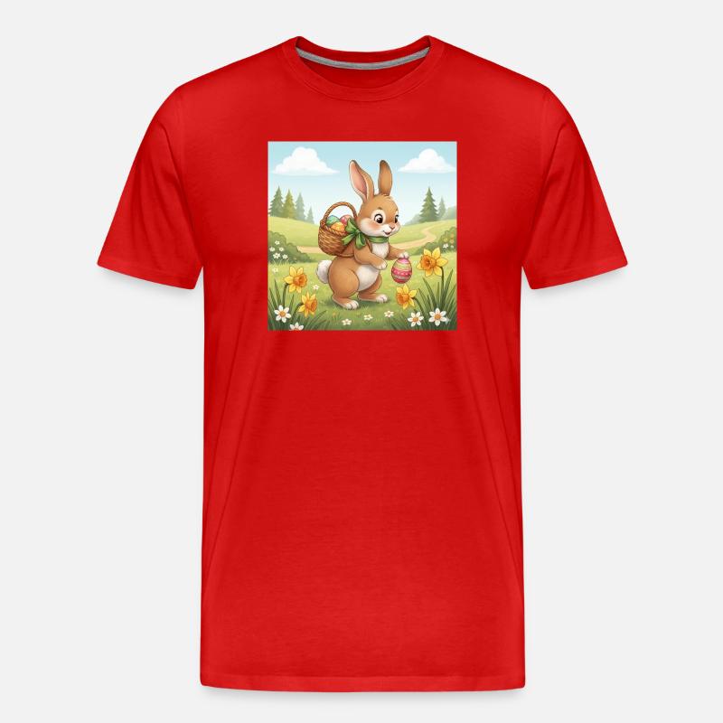 Osterhase mit Korb und Eiern - Männer Premium Bio T-Shirt - Rot