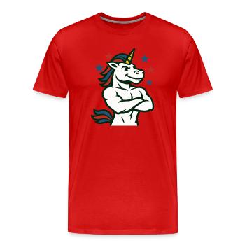 Selbstbewusste Einhorn-Illustration - Männer Premium Bio T-Shirt - Rot - Vorne - Damien (186cm)