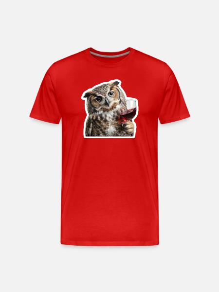 Weise Eule beim gemuetlichen Weinabend - Männer Premium Bio T-Shirt - Rot