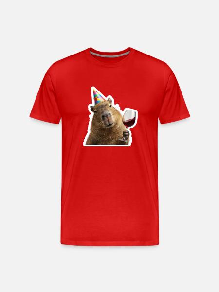 Capybara in party mode with wine - Men's Premium Organic T-Shirt - red