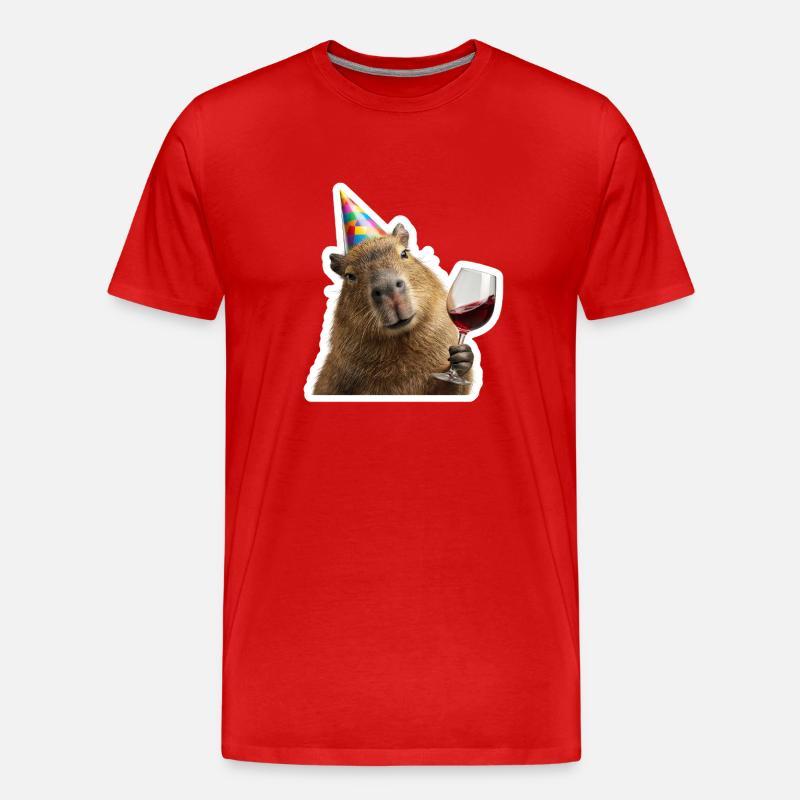 Capybara im Party Modus mit Wein - Männer Premium Bio T-Shirt - Rot