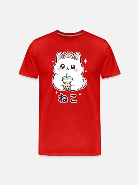 Cat Queen with Bubble Tea - Men's Premium Organic T-Shirt - red