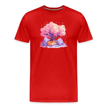 Sleeping fox under cherry tree - Men's Premium Organic T-Shirt - red - Front - Damien (186cm)