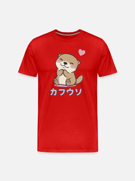 Kawaii Otter with Heart - Men's Premium Organic T-Shirt - red