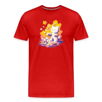 Katzen-Kosmos Neon-Palette - Männer Premium Bio T-Shirt - Rot - Vorne - Damien (186cm)