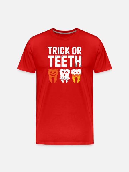 Trick or Teeth Halloween Tee - Men's Premium Organic T-Shirt - red
