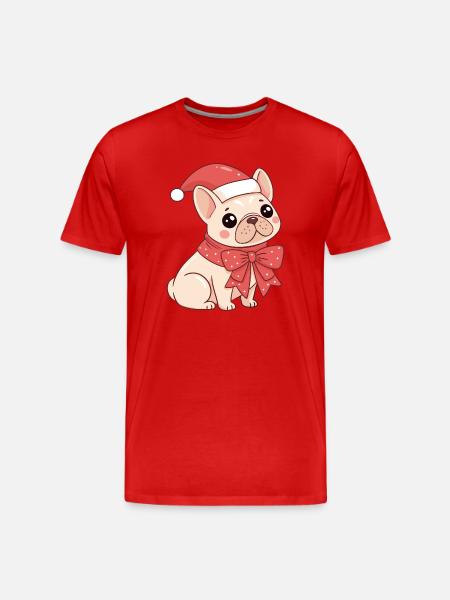 Festive Puppy with Hat and Bow - Men's Premium Organic T-Shirt - red