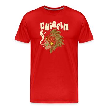 Chiefin Headdress Profile Illustration Design - Men's Premium Organic T-Shirt - red - Front - Damien (186cm)