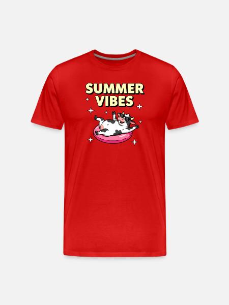 Summer Vibes Relaxing Cow - Men's Premium Organic T-Shirt - red