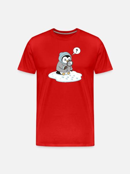 Cute Penguin Detective Tracking Wildlife Observation - Men's Premium Organic T-Shirt - red