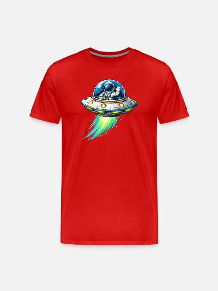 UFO astronaut flying sparks - Men's Premium Organic T-Shirt - red